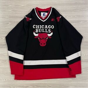 Vintage 90s Starter Chicago Bulls Hockey Jersey NBA Basketball Men's Size Large